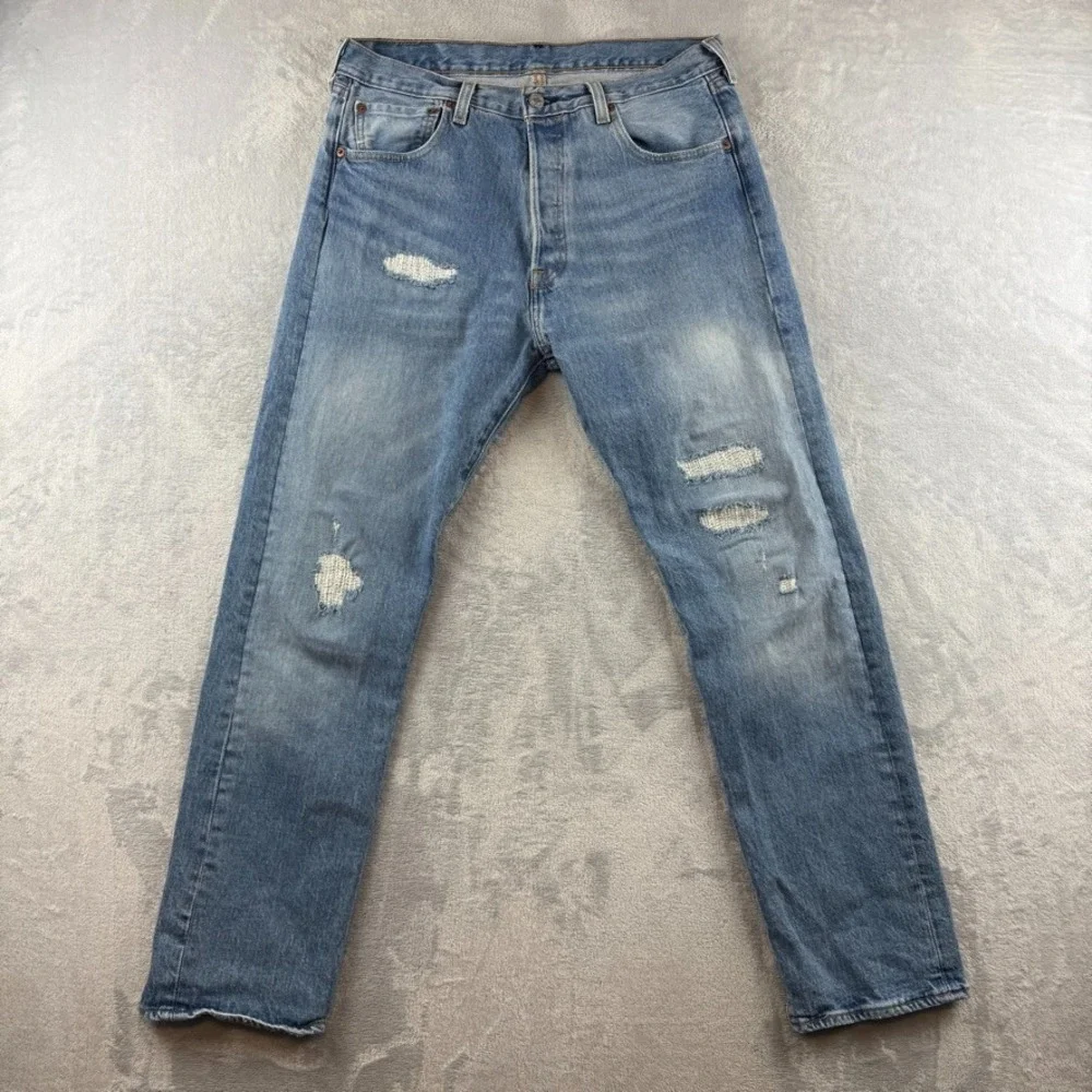 Levis 501 '93 Jeans Mens 32x30 Blue Straight Western American Distressed Denim